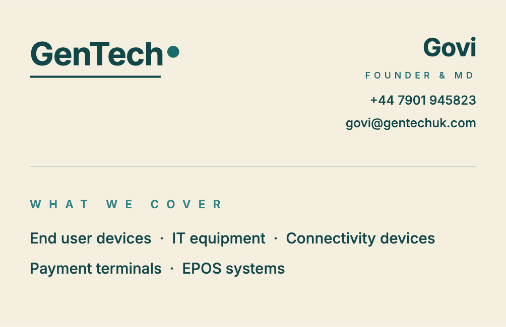 GenTech business card back, printed artwork